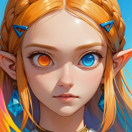 source_anime, colorful, score_9, score_8_up, score_8, (masterpiece), eyedetailxl, bettereyes, detailed_eyes, upper_body, bust, BREAK, 1girl, Princess Zelda, multicolored_eyes, blue eyes, orange eyes, bright_pupils