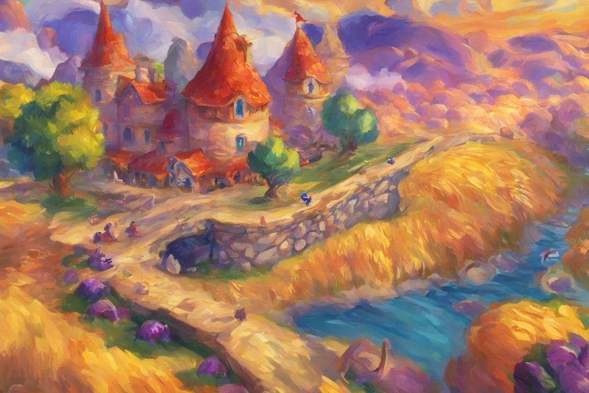 A vast scene of Dream Weavers from Spyro in the style of Renoir, videogame, impressionist