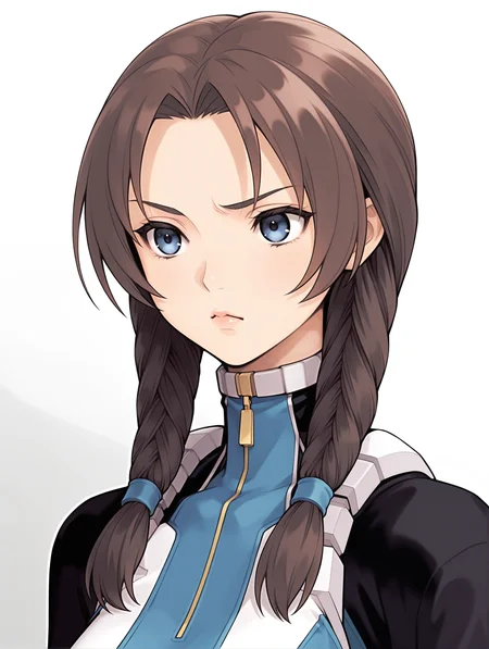 masterpiece,best quality,newest,
1girl,solo,
<lora:Mary_Appleton_ilxl_v1.0:1>,mary_a,twin braids,brown hair,blue eyes,lips,
m_suit,turtleneck,skin tight,bodysuit,crop top,short sleeves,fingerless gloves,leotard,<lora:Fixhands_anime_bdsqlsz_V1:1>,white_background,simple_background,upper_body,looking ahead,portrait,sideways_glance,looking_away,:<,sulking,