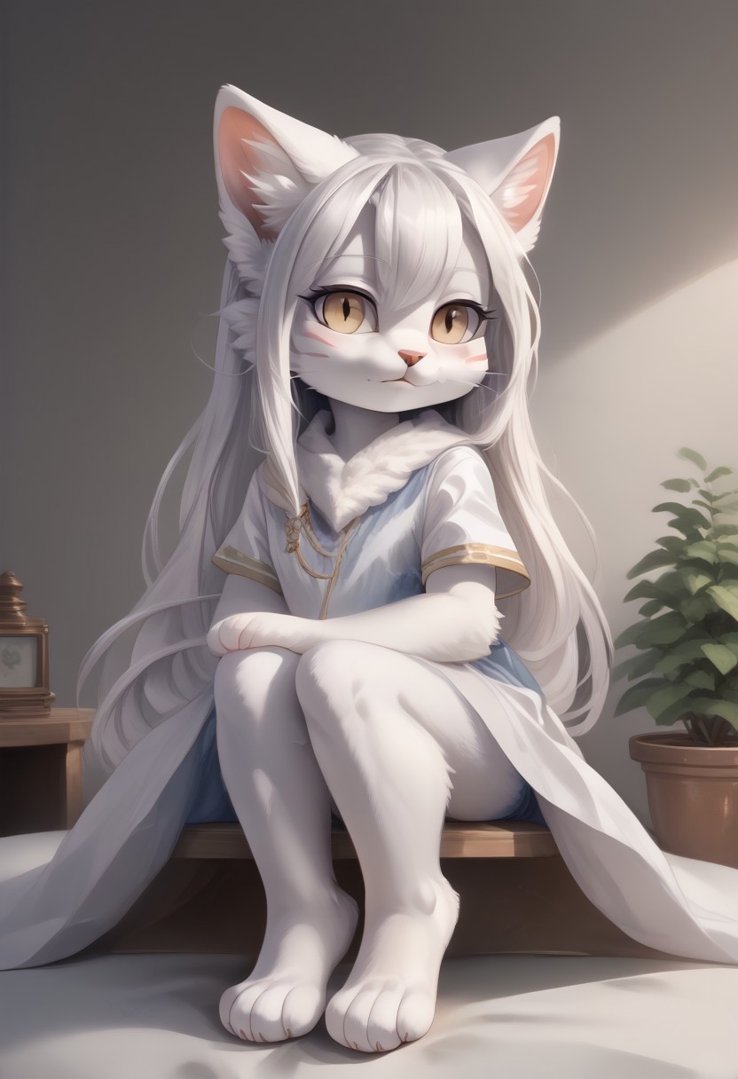 (((Barefoot furry character, full body, cinematic setting, furry female, plantigrade))) 
Illustrate a refined and poised ((cat)) with sleek ((silver-gray fur)) and striking aquamarine eyes. Adorned in fashionable ((attire with subtle botanical patterns)). The figure ((lies barefoot on lounger)) in a luxurious spa environment, surrounded by potted plants like botulinum-producing Clostridium botulinum, amidst bottles labeled "serum" and "elixir," referencing the medical use of botulinum toxin. showing paws soles to viewer.
BREAK, detailed background, 8K, (masterpiece:1.5), intricate details, highly detailed, extreme detail, octane render, fine art, best quality, highres, (detailed face:1.5), ((full_body)), UHD, (((perfect hands))), low light