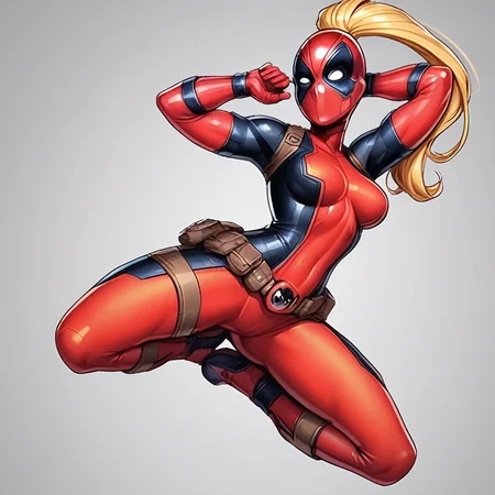 1girl, solo, bodysuit, blonde hair, ponytail mask, mask, breasts, full body