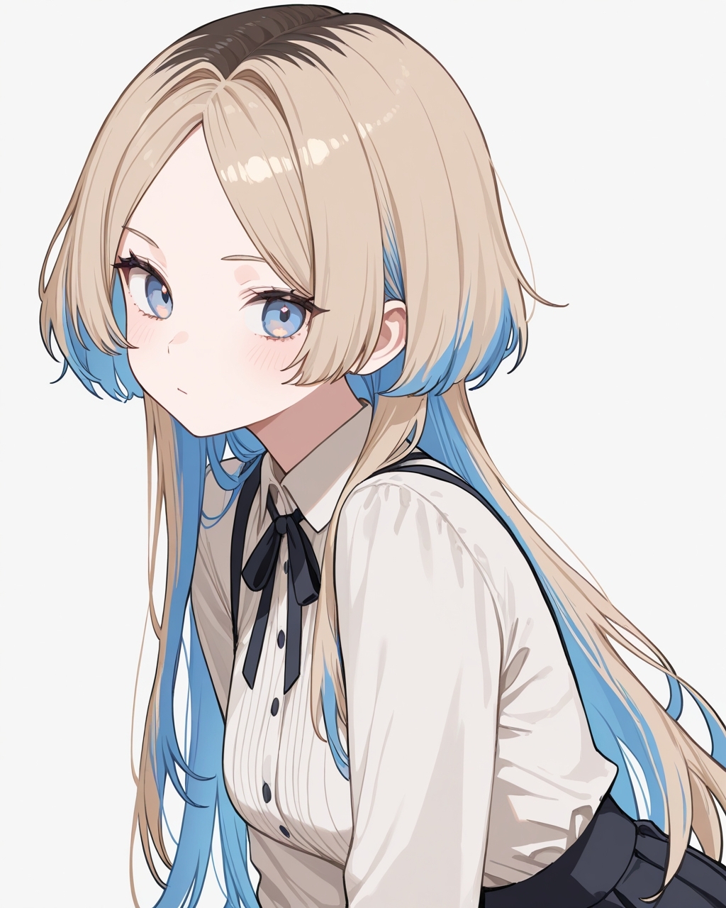 masterpiece, best quality, highres, simple background, 
1girl, jfcut, long hair, multicolored hair, parted bangs, 
<lora:jellyfish_haircut_il_v1:0.5>