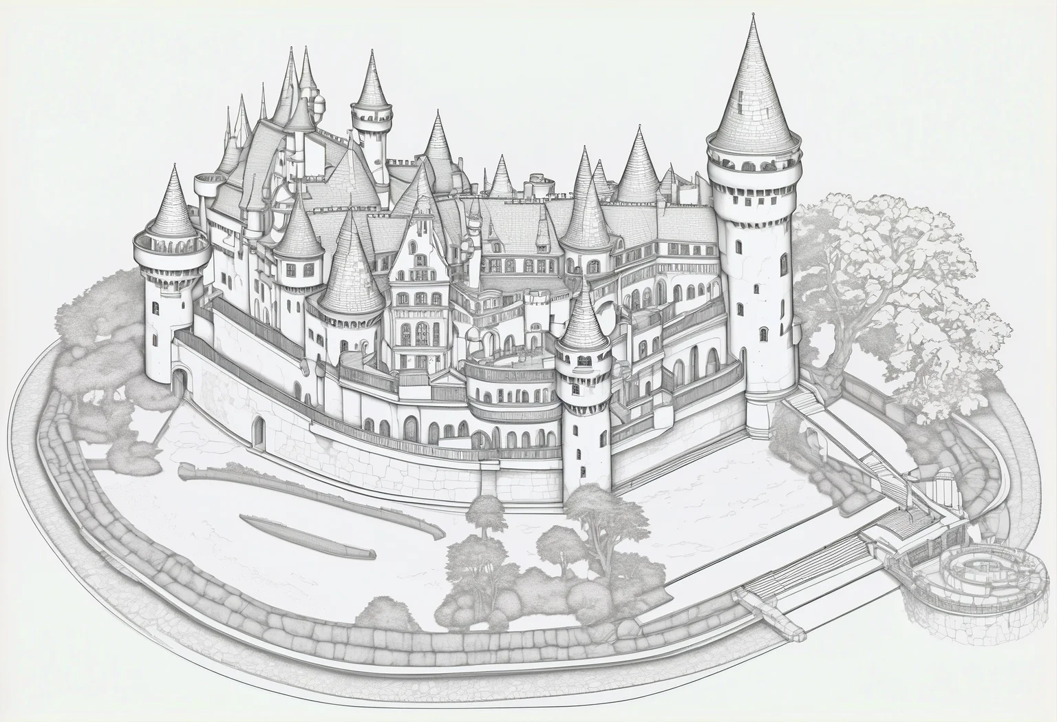 floorplan of a fantasy castle palace on the rhine river, asymmetrical, high resolution<lora:floorplans-prod-e-000012:1>