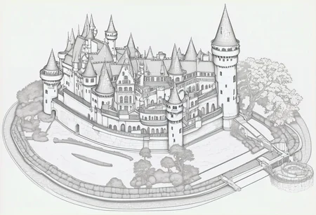 floorplan of a fantasy castle palace on the rhine river, asymmetrical, high resolution<lora:floorplans-prod-e-000012:1>