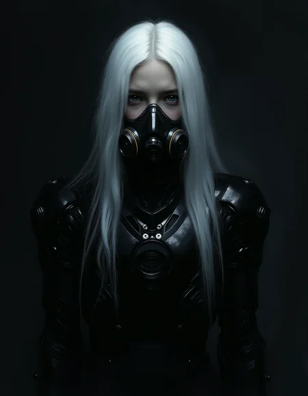 Minimalist painting of a teen girl wearing a black Iron Man suit, a futuristic gas mask, innocent, white skin, pale skin, blue eyes, long white hair, dynamic poses, inside a dark space ship, stepping out of darkness, ultra detailed, realistic, romantic, smooth skin, clear skin, white skin, white hair, Focus on the girl, shadow and light, Masterpiece, intricate lines, intriguing atmosphere, sharp magnificent details, delicate features, elaborate details, (2\3 rule composition:0.5), ultra detailed, innocent, romantic, Rembrandt lighting, brush stroke, lovely, in the style of Rembrandt, vantablack <lora:style_of_Rembrandt_FLUX_135:.8> <lora:- Flux1 - vanta_black_V2.0:.8> <lora:neeeg_f1:-.5>