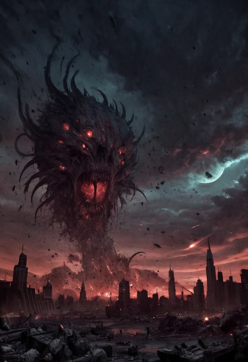score_9, score_8_up, score_7_up, red glow,
BREAK
,grimdark setting, war torn xeno planet, cosmic decay and a sky full of dead stars, carnage, battlefield, defeat in the darkness, cityscape masterpiece, realistic, best quality, horror, ral-chrosc-bw, Style-Volumetric, CS-RBW