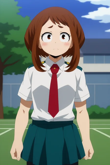 Ochaco_Uraraka, solo, School Boy Uniform <lora:My_Hero_Academia-Ochaco_Uraraka-PDXL:0.8>