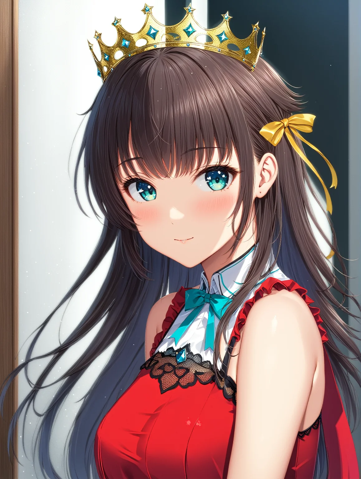 masterpiece best quality,
<lora:kana_kashiwazaki-sdxl:0.75>
1girl,solo,
kanakashiwazaki, yellow ribbon, aqua eyes,
crown,
(" ":1.25),
" ",
(" " )