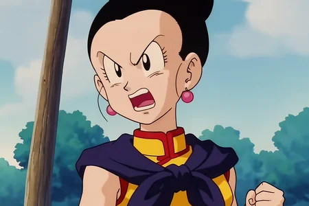 source_anime, score_9, score_8_up, score_7_up, anime screencap, absurdres,
chi-chi, dbz, buu saga, hair pulled back, super outfit, bare arms, 1990s \(style\), anime coloring, retro artstyle, 1girl, solo, open mouth, black hair, earrings, sky, day, hair bun, black eyes, clenched hand, single hair bun, (portrait), yellow dress, sleeveless, purple neckerchief, angry, teeth, outdoors, tree, v-shaped eyebrows, eyelashes
 <lora:chichi_v1:0.8>