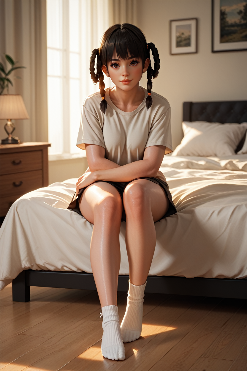 score_9, score_8_up, score_7_up,
<lora:DOALeiFang:0.8>
DOALeiFang, 1girl, black hair, brown eyes, twin braids, looking at viewer, full body, bedroom, socks, soft lighting, warm lighting