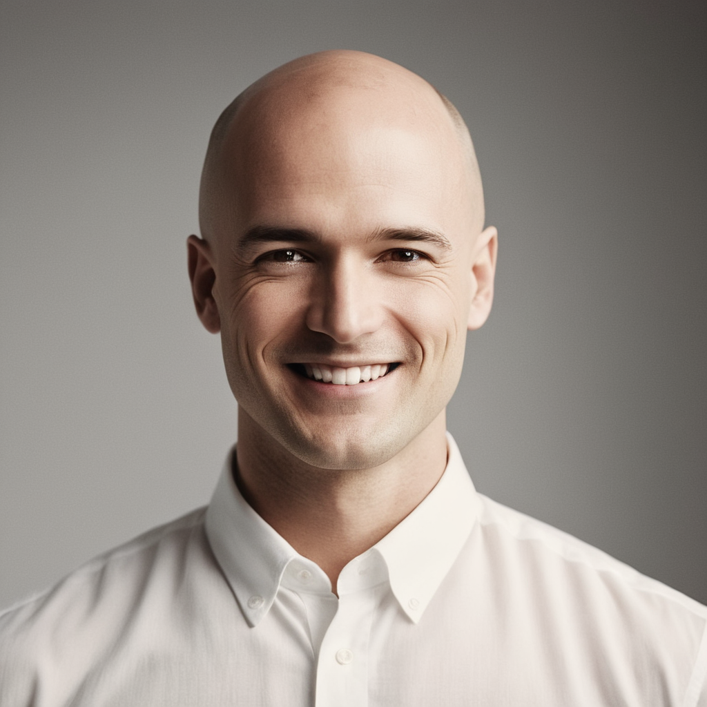 cinematic film still of  <lora:High-key lighting Style:1>
bright light, bright, a man with a bald head and a white shirt High-key lighting Style,solo,looking at viewer,smile,simple background,1boy,white background,closed mouth,monochrome,greyscale,male focus,facial hair,portrait,realistic,bald, shallow depth of field, vignette, highly detailed, high budget, bokeh, cinemascope, moody, epic, gorgeous, film grain, grainy