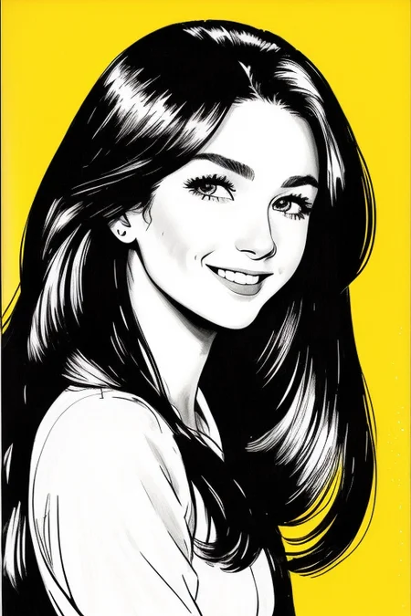 black and white with yellow background drawing of a beautiful woman with long hair, beautiful smiling by youwillgotothemoon3
trending on artstation,award winning,highly detailed,intricate,masterpiece,best quality,