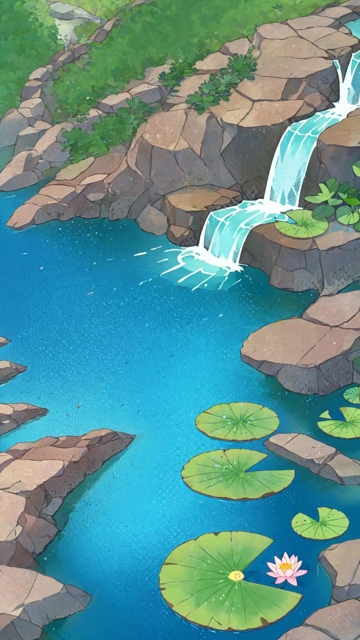 river, waterfall, lake,  lily pads, SteamSummerSales2024 <lora:SteamSummerSales2024:1>