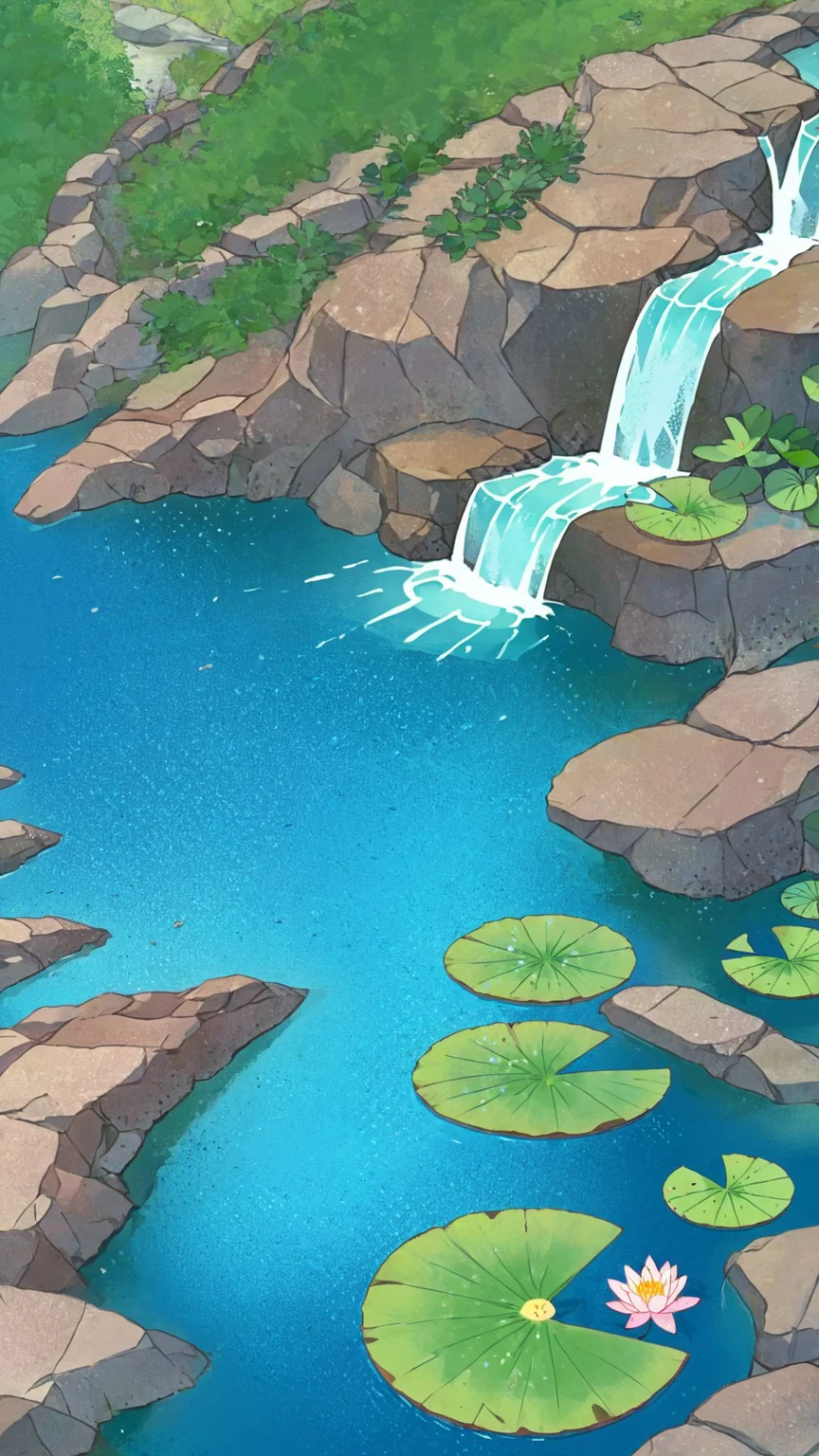river, waterfall, lake,  lily pads, SteamSummerSales2024 <lora:SteamSummerSales2024:1>