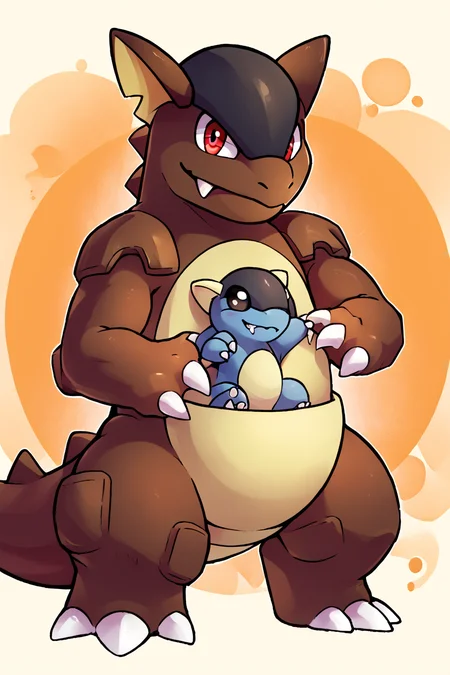 score_9, score_8_up, score_8, BREAK, , zzKhan, no humans, claws, red eyes, black eyes, fangs, <lora:Kangaskhan_Pokemon_PDXL_v3:0.8>, , BREAK, smile, looking at viewer, ,,, abstract background, white outline, cowboy shot, ,,, embedding:zPDXL, Expressiveh, ,,, <lora:theOtherHalfPDXL:0.8>, <lora:CatalystStylePDXL:0.6>, <lora:SDXLFaeTastic2400:0.5>, <lora:Expressive_H-000001:0.4>,