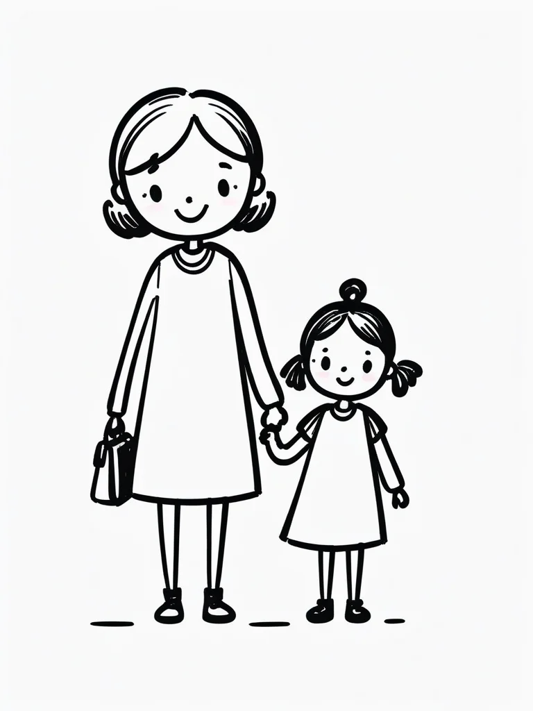 illustration, simple line art, (white background:1.2), doodle, doodle line, hand draw, drawing, b&w, monochrome, <lora:SDXL_BTT_Doodle_v01:1.5>, SDXL_BTT_Doodle_v01, mother and daughter,