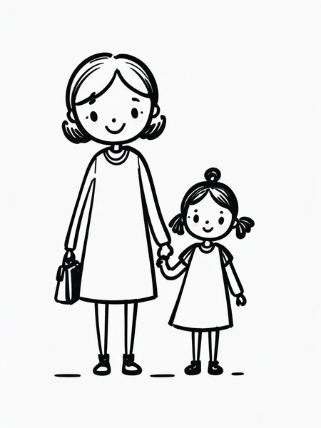 illustration, simple line art, (white background:1.2), doodle, doodle line, hand draw, drawing, b&w, monochrome, <lora:SDXL_BTT_Doodle_v01:1.5>, SDXL_BTT_Doodle_v01, mother and daughter,