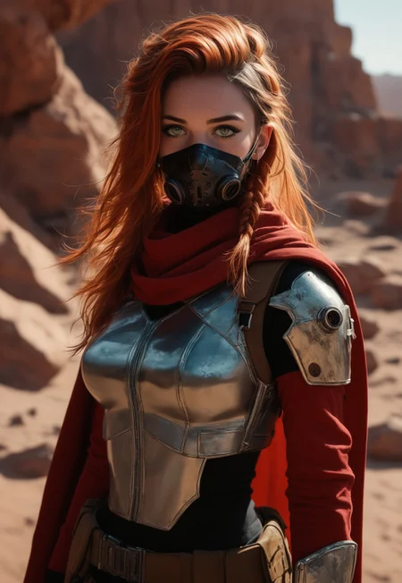 score_7_up, ((1girl, solo, 23yo))
shot of tall vikingpunk woman holding an red mad-srgns m41a rifle, she is wearing a futuristic plate armor with face mask and red cloak that are covered in celtic runes, her ginger braided hair floats in the wind as she through a barren desert, <lora:ck-nc-pastel-cyberpunk:1.2> <lora:fluxVikingPunk:0.6>
(((full clothed)))
(8k uhd:1,4)
<lora:Dynamic Poses:1>
<lora:detailed_notrigger:1>
