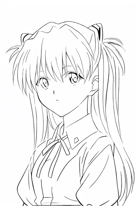 (realistic:0.2), anime illustration of asuka, (souryuu asuka langley), detailed, (realistic:0.2), 
white background, simple background, cute girl, young girl,
<lora:animeLineartStyle_v20Offset:1.0> monochrome, (lineart:1.0), 
 <lora:asukaLangleySohryu_v1:0.7>