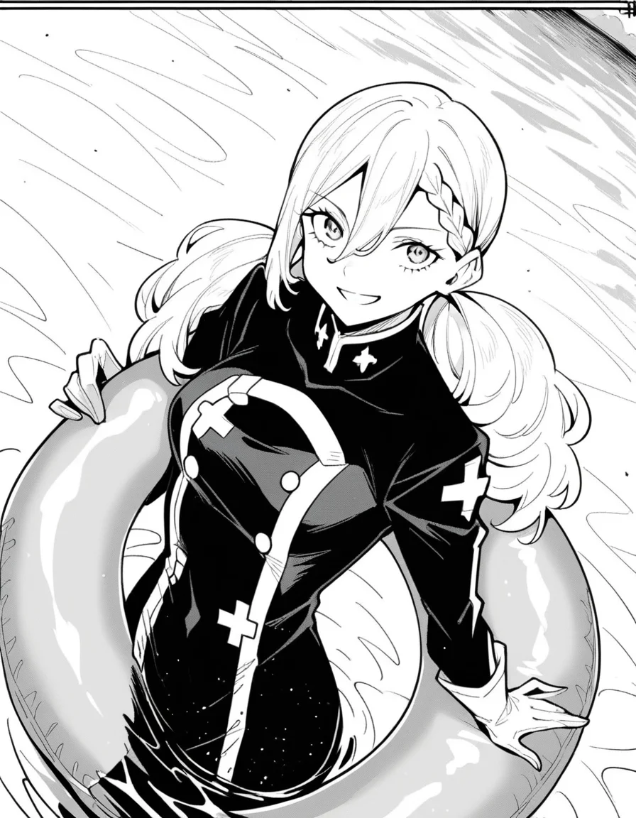 score_9, score_8_up, score_7_up, source_anime, <lora:varvara-pilipenko-manga-ponyxl-lora-nochekaiser:1>, varvara pilipenko, greyscale, monochrome, long hair, hair between eyes, braid, twintails,, gloves, uniform, military, military uniform, pool, water, lifeguard, swim lane, float, , smile, looking at viewer, solo,, dutch angle, cowboy shot