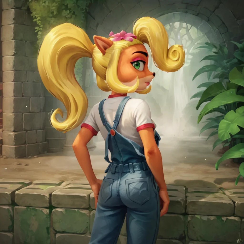 score_9.score_8_up,.score_7_up,masterpiece,realistic shadow,light detail,
<lora:Coco_Bandicoot:0.8>,
cocobandicoot, overalls, 1girl, shirt, green eyes, blonde hair,from behind,looking at viewer