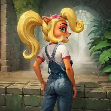 score_9.score_8_up,.score_7_up,masterpiece,realistic shadow,light detail,
<lora:Coco_Bandicoot:0.8>,
cocobandicoot, overalls, 1girl, shirt, green eyes, blonde hair,from behind,looking at viewer