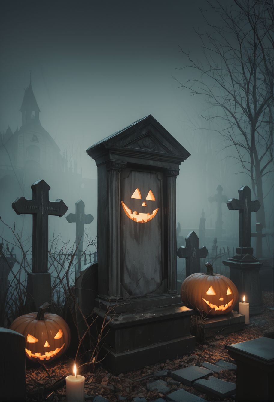 ,ruanyi1439,tombstone,fog,
halloween,jack-o'-lantern,candle,black background,<lora:1439 cemetery_v1_pony:1>, score_9,score_8_up,score_7_up,,8k,solo,,