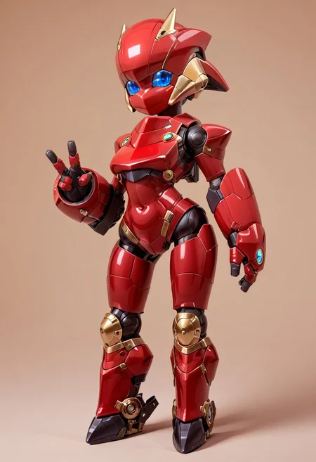 Score_9, score_8_up, score_7_up, score_6_up, score_5_up, score_4_up, ((4k, masterpiece, high quality, professional quality)), solo, robot, mecha, simple background, no humans, blue eyes, humanoid robot, standing, breasts, colored skin, v, robot joints, no mouth,