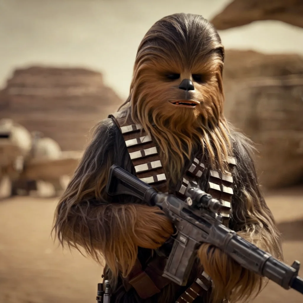cinematic film still of <lora:Chewbacca:1.2>
Chewbacca a chewbab is holding a rifle In Star Wars Universe, shallow depth of field, vignette, highly detailed, high budget, bokeh, cinemascope, moody, epic, gorgeous, film grain, grainy