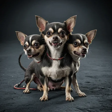 a Cerberus chihuahua <lora:cerberus-000011:1>
