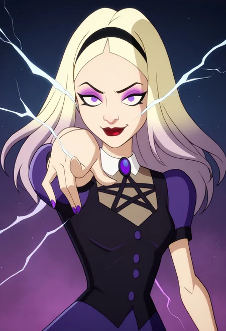 score_9, score_8_up, score_7_up, score_6_up BREAK, pointing electricity, magic, aura, glowing, 1girl, smug, blonde hair, black hairband, nose, makeup, red lips, purple eyes, long hair, dress, gradient hair, puffy short sleeves, thighhighs, goth boots,mal1c3-dh <lora:add-detail-xl:0.5> <lora:Malice_-_Kite_Man:0.7> <lora:only_my_railgun_pony:1>