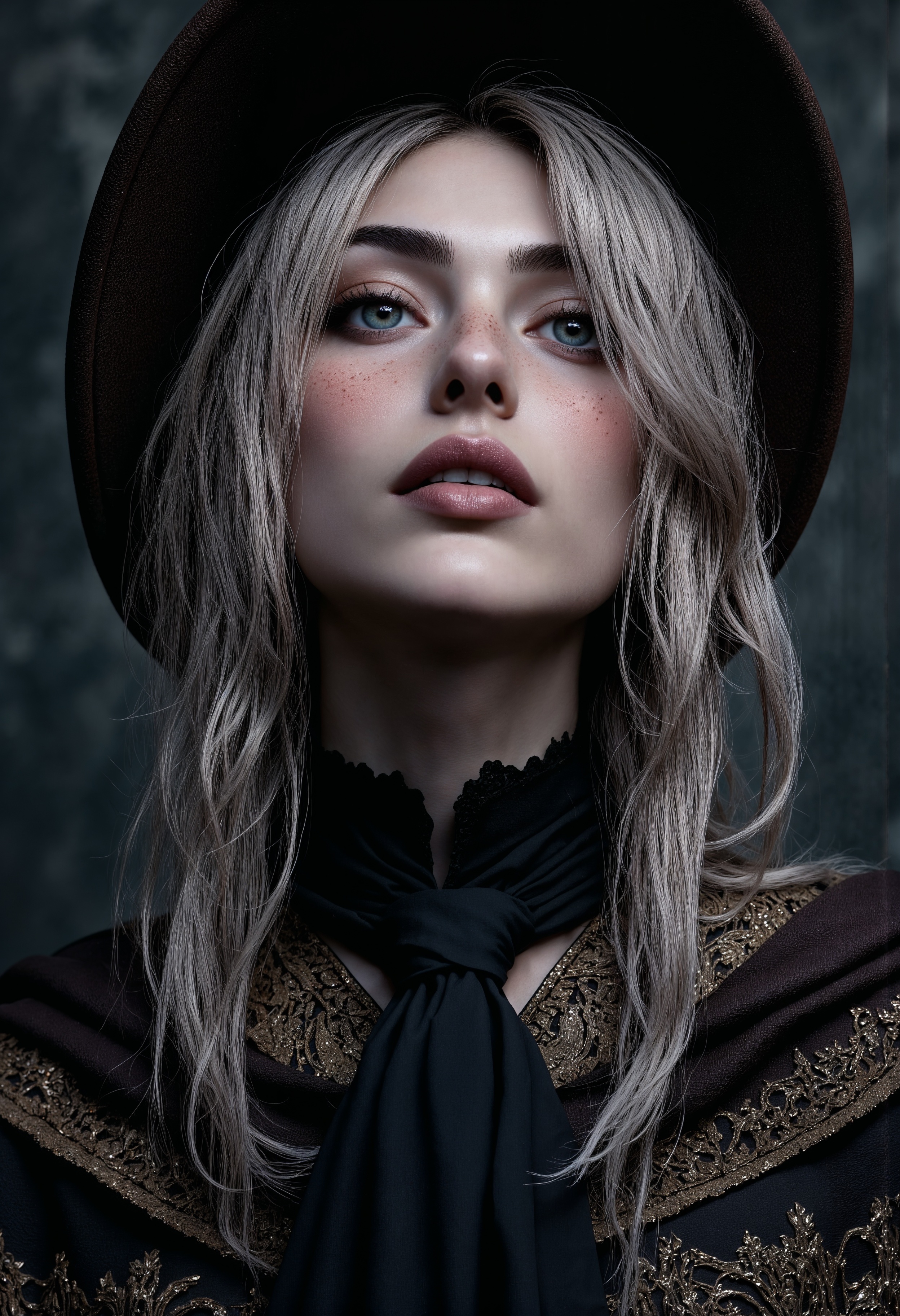 sexy, Dark Moody Atmosphere, Avant-garde, painting, sexy, erotic, best quality, masterpiece (Luis Royo style drawing), detailed face, face in sharp focus and intricate detail, extremely detailed, great lighting, BREAK, quality, intricate details, Mystical light, Fog., sexy, beautiful PlainD0ll, cloaked, silver hair, blue eyes, pale doll like skin, casting thunder magic spells, magic circle, hkmagic, tomes in background, magic book, ritual, vials, potion, sultry, mesmerising expression, black magic fantasy crypt, pentagram drawn on the floor with magic runes, magical glow, dark and moody, upper body shot, shafts of light, High Definition HD, High Detail, Perfect Composition,  <lora:FluxPlainDoll:1> <lora:FluxMythP0rtr4itStyle:0.7>  <lora:aidmaHyperrealism:0.5> aidmaHyperrealism <lora:FantasyWizardWitchesFlux:0.6>