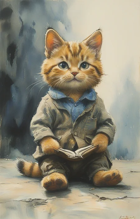 masterpiece,best quality,<lora:tbh131-sdxl:0.8>,cyber cat,painting,style of E. H. Shepard,