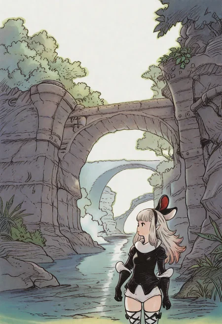 masterpiece, best quality, very aesthetic, absurdres, 
scenery, bravely default, 1girl, cowboy shot, 
rakugakingu