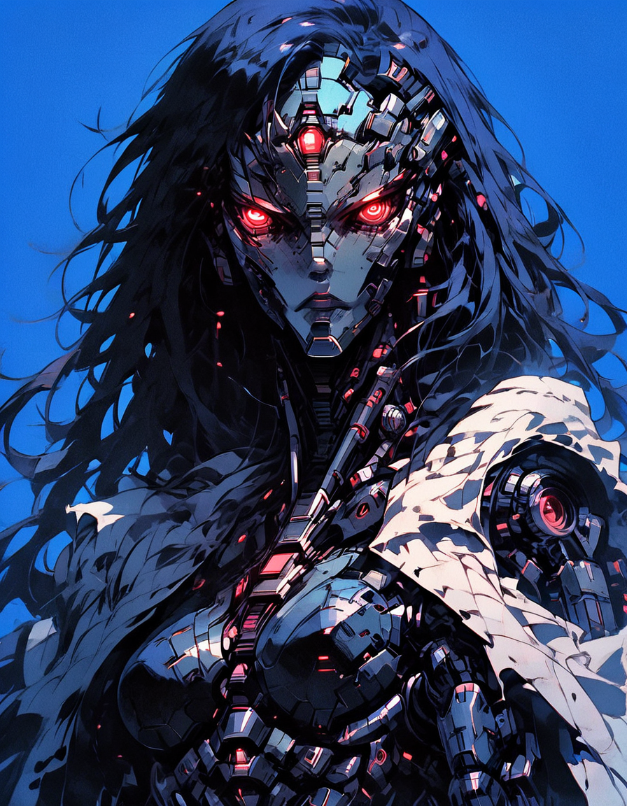score_9, score_8_up, score_7_up, score_6_up, 
zPDXL3, realistic,
film grain, 
solo, DemonEngin3, no humans, mechanical eyes, robot, mecha, red cyborg body, beaten white cloak, torn clothing, science fiction, cyborg, mechanical parts, many arms, god engine, humanoid robot, 
science fiction,
 sinozick style, flat color, dark theme, Expressiveh, l0g0,
 simple background, vivid blue background
<lora:add-detail-xl:2> <lora:Cyberdemon_Engine-Grim:1>  <lora:Sinozick_Style_XL_Pony:0.8> <lora:g0th1cPXL:0.4>