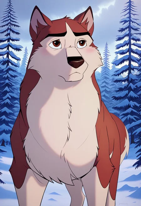 score_9, score_8_up, score_7_up, Kodiak, husky, feral, solo, 1boy, best quality, hi res, perfect eyes, eyes focus, dark brown eyes, muscular, (shading), soft shading, forest, stormy, winter, snow, high res, ultra quality, highly detailed, detailed background, Expressive