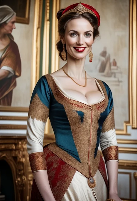 breasts shot,( life-like skin texture:1.5), realistic skin, (18th century:1.5), Europe, (victorian times), beautiful and mature, Tall, Strong, perfect face, Experienced middle-aged Empress, tradition ethnic Black royal clothes, covered hair, expensive fabric, photorealistic, realistic, extreme realism, (masterpiece, photorealistic), dappled sunlight, studio lighting, imperfections skin, probes, (photorealistic:1.6), <lora:add_detail:0.8>, medieval queen, royal banquets, female guards, include masques (a form of courtly entertainment with dancing, acting, and elaborate costumes), feasts, and balls. Gowns and Kirtles: Women wore long, flowing gowns made of luxurious silk, dressed sexy and attractive, (Empire waists:1.5), (white hair:1.5),( red lips:1.5),( subtle evil smile:1.5), white teeth
2girls,
(50 years old:1.5),
1boy,
slave boy,
milfs,
moms,
(busty:1.3),
(Horny:1.3),
orgasm face,
grannies,
married,
cheating,
Mistress,
French Queen medieval,
Empress,
(determined look:1.5),
(brave:1.5),
dominant presence,
orgasm face,
shocked,
traditional 1650 royal outfit,
Powerful women,
long legs,
exposed legs,
sexy legs,
bustle dress, 1woman, loose pants, harem_pants, see-through, silk, tight-fitting shirt, impossible shirt, large breasts, long hair, loose_scarf, head_scarf, jewelry, , giga_busty