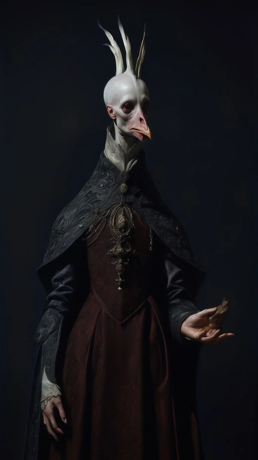 Ultra-realistic 8k CG, masterpiece, best quality, (((ermine wear inquisitor robe))), bite off head of a chicken, medieval Cathedral, dead eyes, still life, high detailed, beautiful intricately and detailed, DOF, <lora:add-detail-xl:1> <lora:NicolaSamori:1> <lora:Inquisition_v2:1>