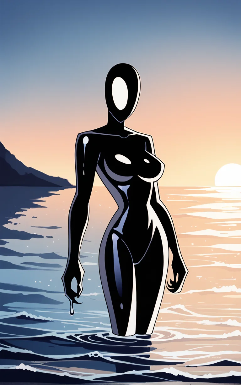 score_9, score_8_up, score_7_up, BREAK
Inque_Morphed_ownwaifu,
1other, alien, masked, slime girl, white mask, no humans, medium breasts, claws, black bodysuit, large breasts, shiny, superhero, skin tight, silhouette,
(wading, beach), head tilt, sidelighting, ocean, sky, water, caustics, cowboy shot, <lora:PONYXL_DC_BatManBeyond_Inque_ownwaifu:0.8> , depth of field, solo,