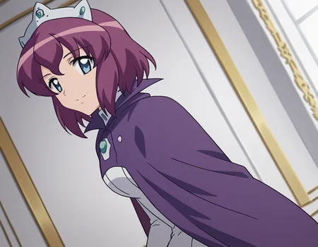 score_9, score_8_up, score_7_up, source_anime,
henriettadetristain, <lora:henrietta-de-tristain-s3-ponyxl-lora-nochekaiser:1>,
henrietta de tristain, short hair, blue eyes, purple hair,
long sleeves, hat, dress, cape, tiara, crown, purple cape, white dress, long sleeves,
indoors, bent over, smile,
looking at viewer, cowboy shot, solo, dutch angle
