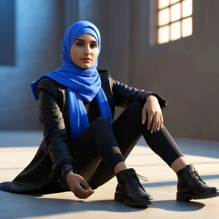 professional 3d model of <lora:hijab:1>
Cinematic Film Style
a woman in a black jacket and a blue hijab is sitting on the ground Hijab style, octane render, highly detailed, volumetric, dramatic lighting