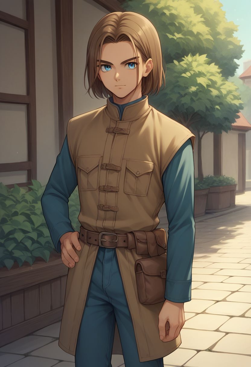 score_9, score_8_up, score_7_up, source_anime, highly detailed, 1boy, solo, male_focus, 
solo, 1boy, male focus, brown hair, blue eyes, standing,
hand on hip, belt, long sleeves, pouch, pants, medium hair,
outdoor