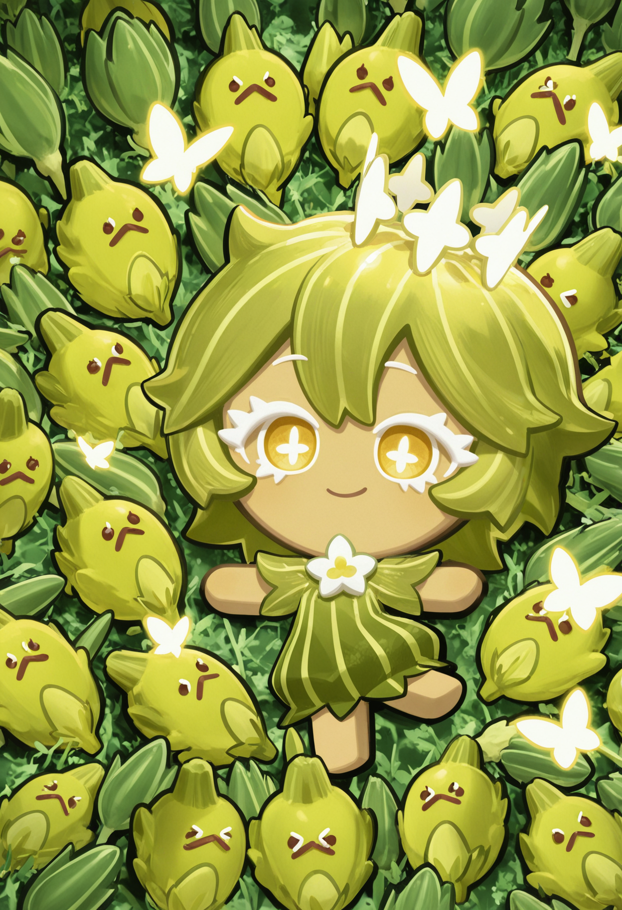 masterpiece,best quality,amazing quality,
colored eyelashes,white eyelashes,smile,girl,
green,asparagus-inspired clothing,with a crown of asparagus tips,gentle pose,solo,full body,garden background,(asparagus theme:1.1),(whimsical theme:1.1),surrounded by an aura of growth and wonder,with a few animals made out of asparagus,such as a asparagus-dog,asparagus-bird,or asparagus-butterfly,scattered around her,and a soft,playful glow emanating from her body as she smiles and interacts with the asparagus animals,her eyes shining with a bright,curious light,
crk1styl111,<lora:lycoris:1>,(chibi:1.4),