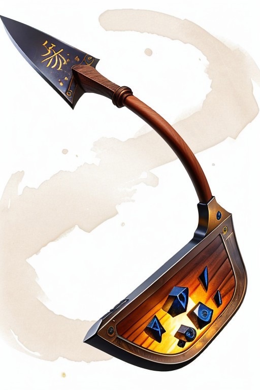 shovel,, wood handed, (dark wood handle:1.1), with (glowing runes:1.2) , metal shovel head, metal spade,