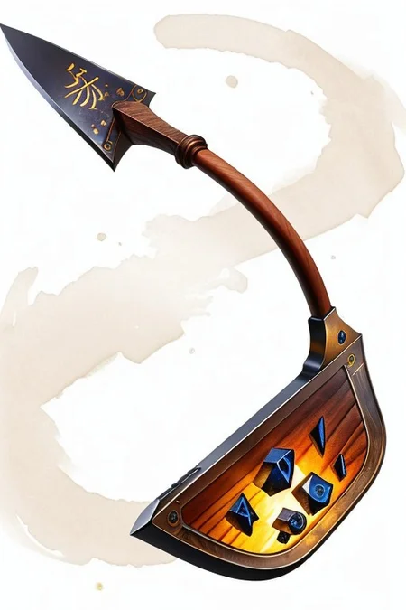 shovel,, wood handed, (dark wood handle:1.1), with (glowing runes:1.2) , metal shovel head, metal spade,