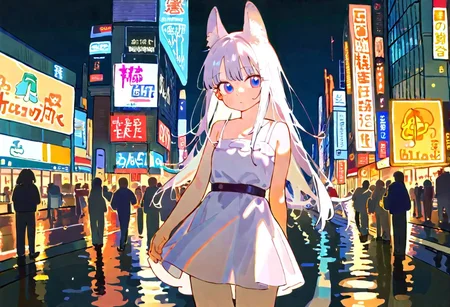 masterpiece, best quality, amazing quality, absurdres, newest, sfw,
1girl, standing, center, city, shibuya, shibuya crossroad, night, cyberpunk, white hair, foxgirl, white dress, cowboy shot, symetrical
tianliang_duohe_fangdongye:0.7