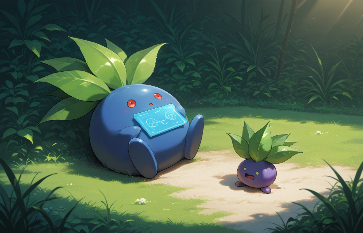 PonyScores7, source_anime,
BREAK (Surprised, Feeling or showing surprise), (Futuristic sports arena with holographic displays and high-tech equipment), (lying), looking at viewer,  <lora:OddishPokedexPDXL:0.8> zzOddish, full body, red eyes, grass, blueberry, pokemon, oddish, leaf, no humans, pokemon (creature)
BREAK <lora:xl_more_art-full_v1:0.2>, <lora:aesthetic_anime_v1s:0.2>, <lora:EpicF4nta5yXL:0.2>, <lora:detailxl:0.2> detailxl, <lora:Fant5yP0ny:0.2>, best quality, amazing quality, best aesthetic, absurdres, illustration, Volumetric_Lighting, ultra-detailed, very aesthetic, intricate details, 8k, masterpiece, best_quality 
BREAK (From a mid-angle, keeping the subject level with the camera) 
BREAK <lora:Complicated fantasy portrait - XL Pony V2.0:0.4>, <lora:HDA_Detailer:0.2>,