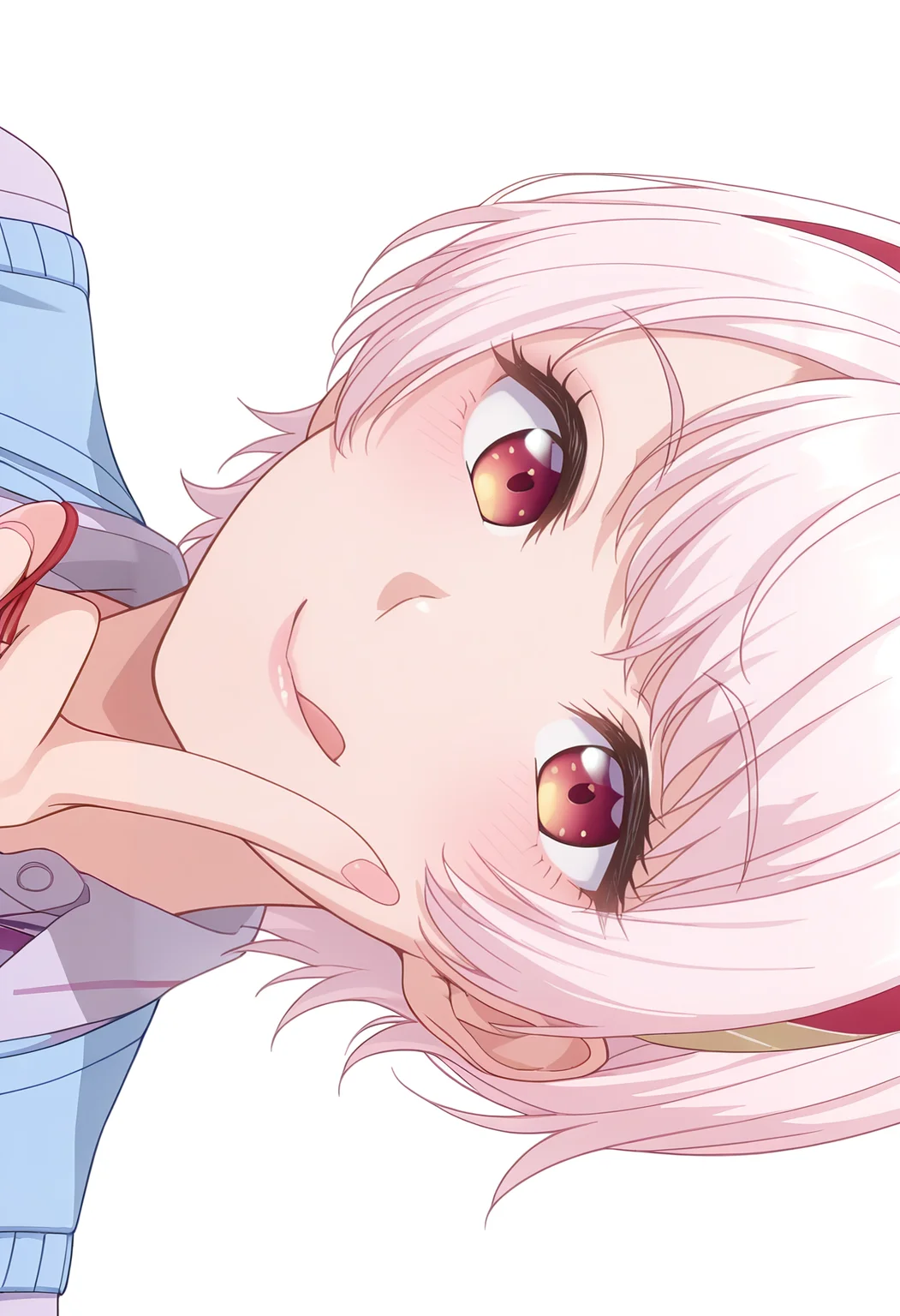 Smooth Quality,masterpiece,beautiful aesthetic, very intricate, high quality details, ultra realistic, high detailed skin,
simple background, white background,
sideways,v,;q,
hot pants, ,button-up vest, ,String around finger , <lora:Natsukawa_Renacnn:0.8> rena/cnn, 1girl, short hair,