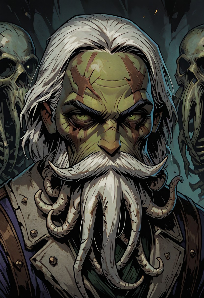 masterpiece, best quality, newest, absurdres, highres, TTCSV1.0, solo, solo focus, portrait,
1boy beard, mustache, scar, scars on face, TB-V1.0, Tentacle beard, white hair, old man, old, undead, skull, zombie, bones,