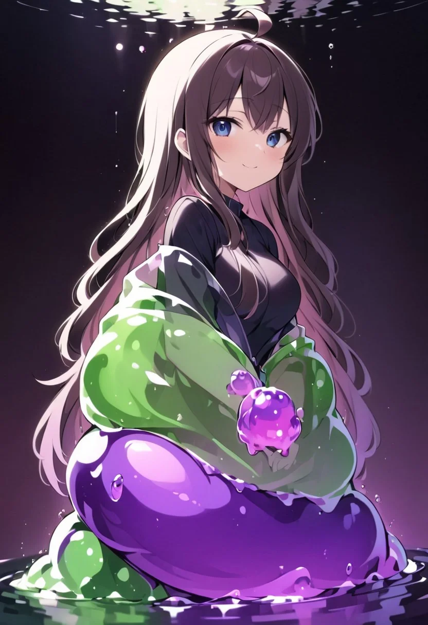 (masterpiece), (score_9, score_8_up, score_7_up,source_anime), 4K8K, best quality, high res image, illustration, Uncorrected, CG, 
from below,  from side. 
1 female mermaid sitting on a giant grape slime, pretty slime, (lot of Grape grains floating around woman), (hair over breasts, long hair, hair censor:1.4), twinkle grape, fish tail, 
slime, slime like a grape, grape slime, see-through violet slime, 
BREAK
medium breasts, 
(gradient hair, pink and hair, very long hair, red bangs, ahoge, hair over breasts, hair censor), 
(blue eyes, half opened eyes, jitome, smile), 
weaing leotard put on broken overalls, 
in orchard, fruit orchard, fruits trees,
